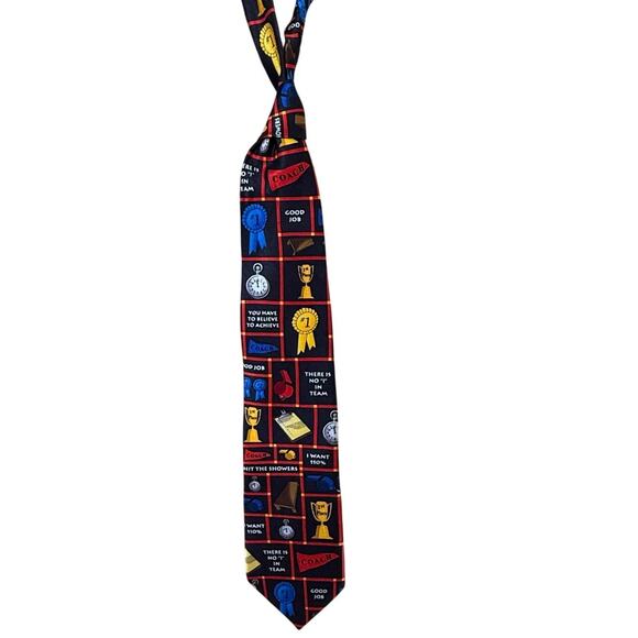 RM Style Fun and Casual Sports Themed Neck Tie Size 57" in Black, Red, & Yellow - Picture 1 of 4